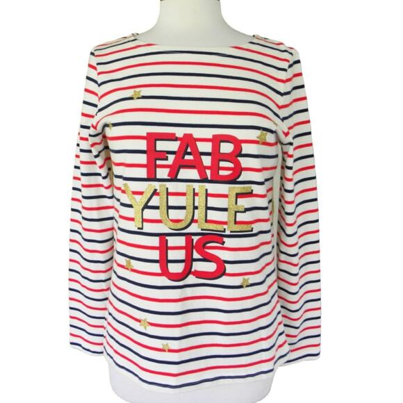 Joules Navy & Red Stripe 'Fab-Yule-Us' Harbour Top - Picture 1 of 7